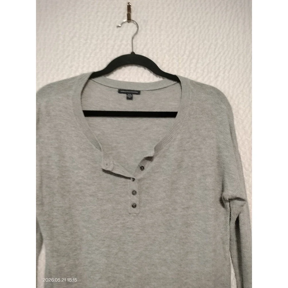American Eagle Shirt Womens Sz Medium Gray Waffle Ribbed Button Shirt Thermal - Picture 3 of 9
